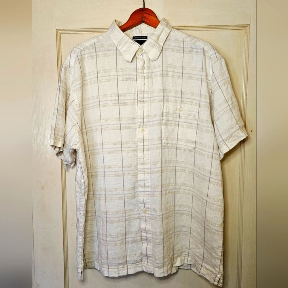 Marc Edwards XXL men's short sleeved button-front casual shirt, neutral tones
